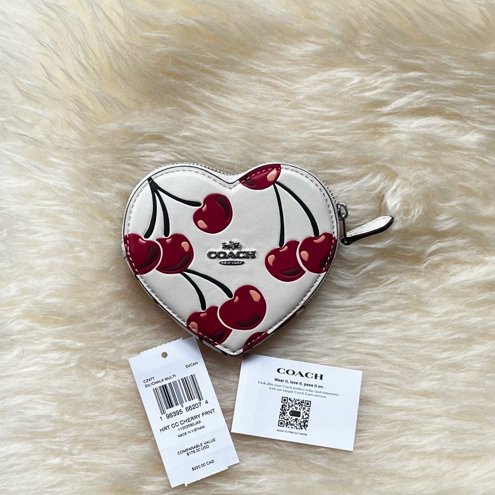 Coach Heart Coin Case Cherry Print